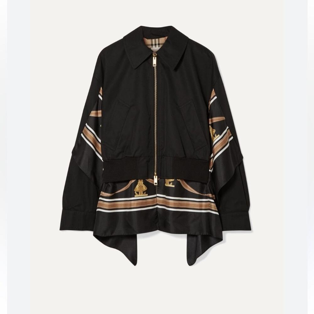 BURBERRY silk twill cotton scarf print bomber jacket - Picture 11 of 11